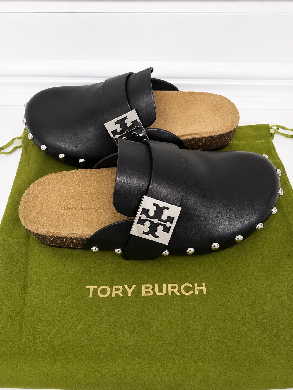 Tory Burch Mellow Studded Mule in Black Leather Size 6.5 NWOT
